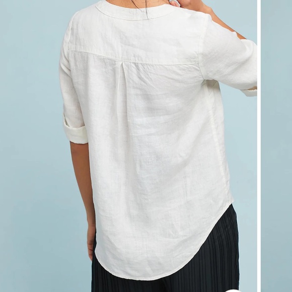Anthropologie Maeve White Marva Lace up 100% Linen Tunic Top sz 0 | Linen Blouse - Picture 5 of 14
